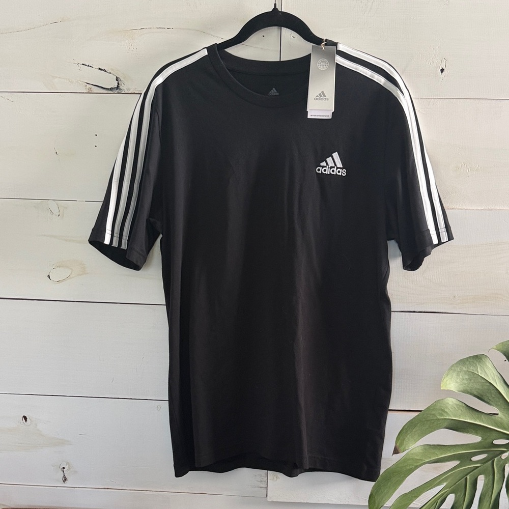 Adidas Men's Black Tee with White Stripes